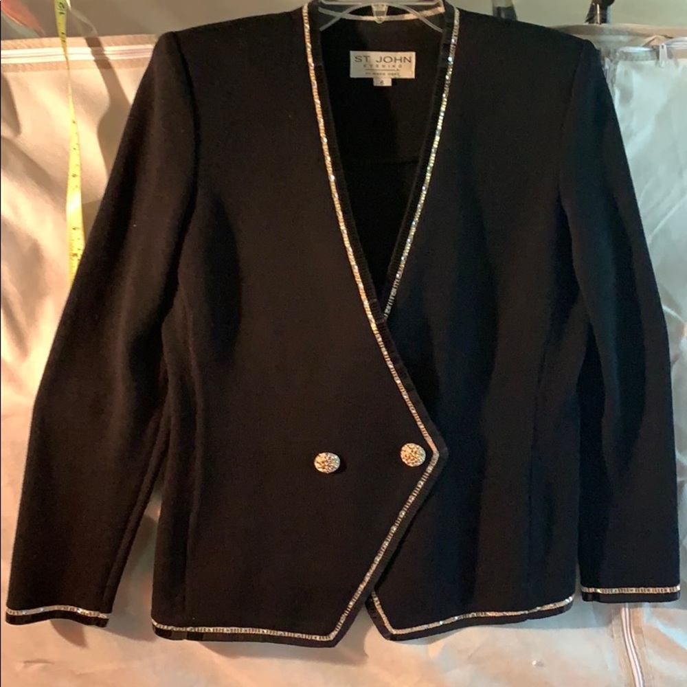 St John Evening Jacket W/ Blue,Clear Rhinestones